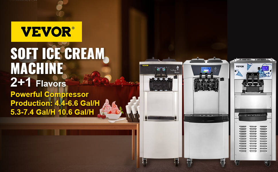 soft serve ice cream machine,3 flavors,4.4-1.6 Gal/H