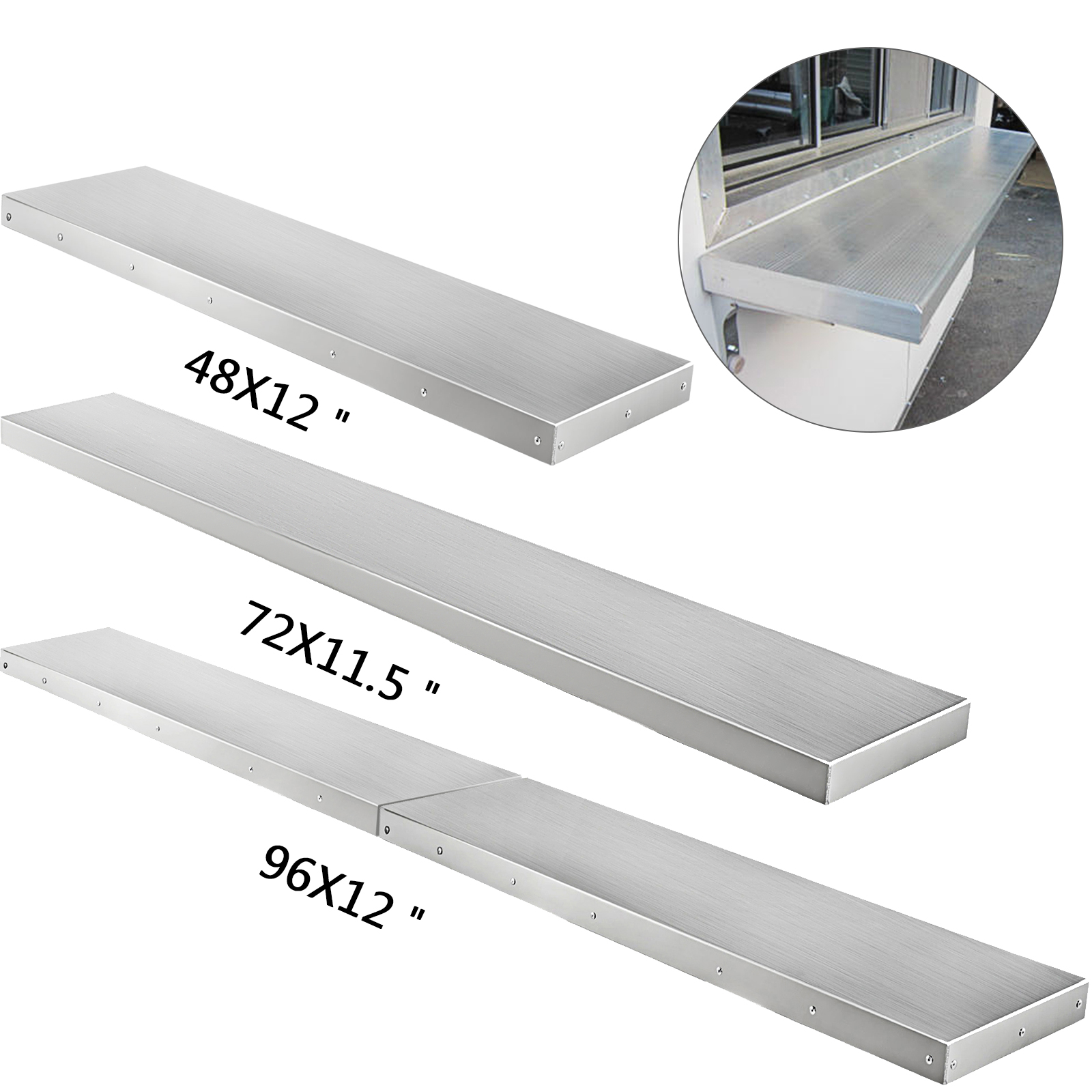 concession shelf, stainless steel, folding