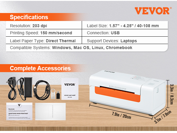 Thermal Label Printer,USB/Bluetooth Connection,203DPI/300DPI