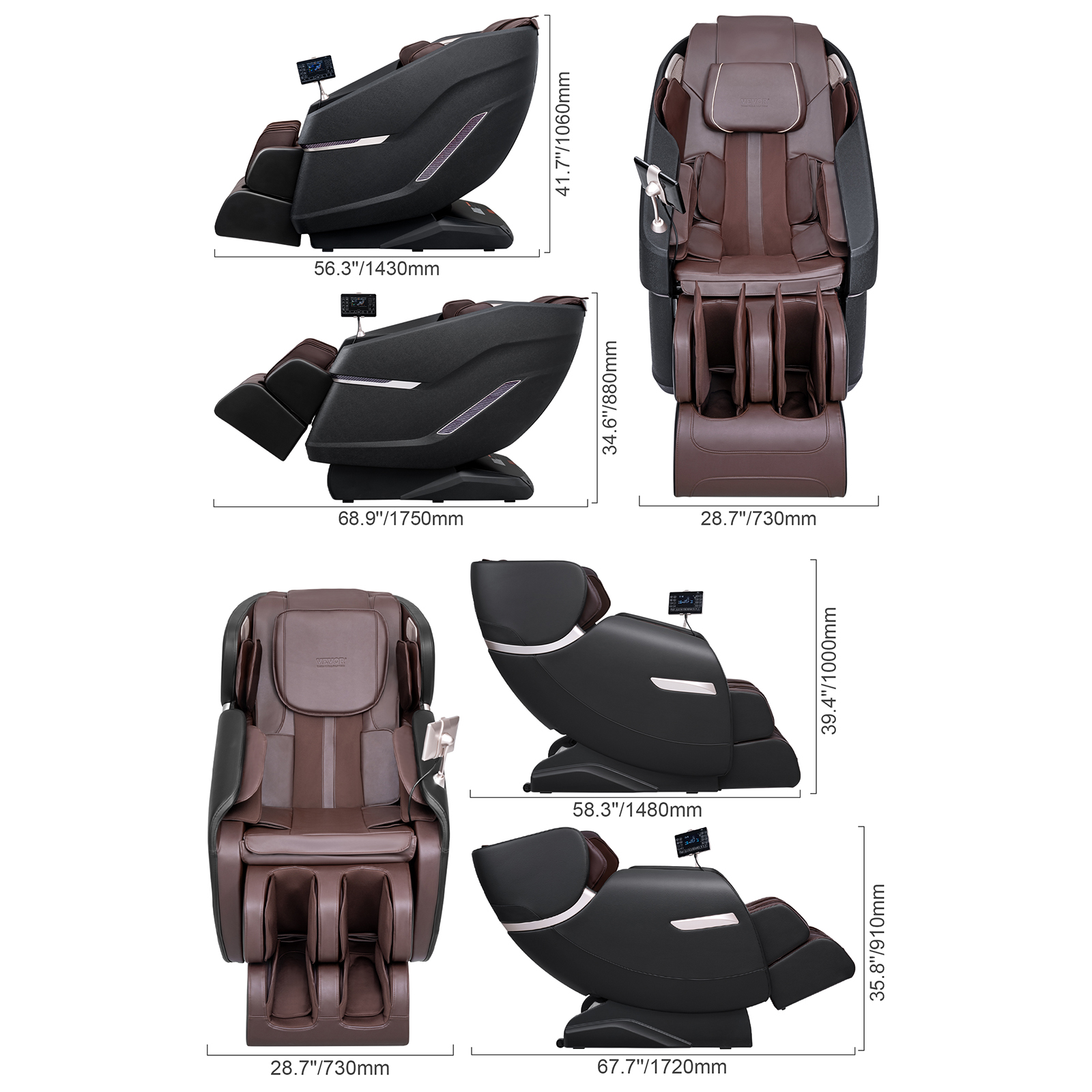 VEVOR Full Body Massage Chair Zero Gravity 3D Shiatsu Recliner with SL-Track