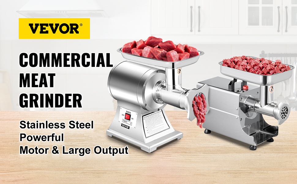 VEVOR Commercial Meat Grinder,550LB/h 1100W Electric Sausage Stuffer, 220  RPM Heavy Duty Stainless Steel Industrial Meat Mincer w/2 Blades, Grinding  Plates & Stuffing Tubes