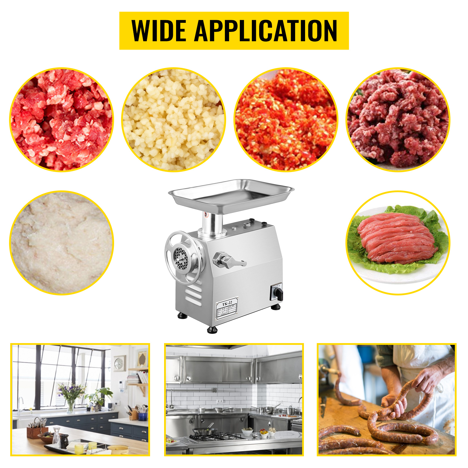 VEVOR 110V Commercial Meat Grinder 550Lbs/hour 1100W 190 PRM Sausage  Stuffer Maker 1.5 HP Stainless Steel Home Kitchen Tool 5 Plates and 1  Cutting Knives