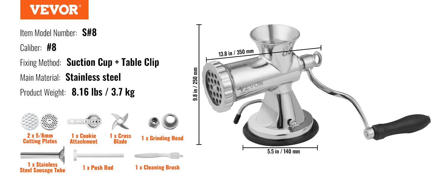 Manual Meat Grinder,Suction Cup,Steel Table Clamp