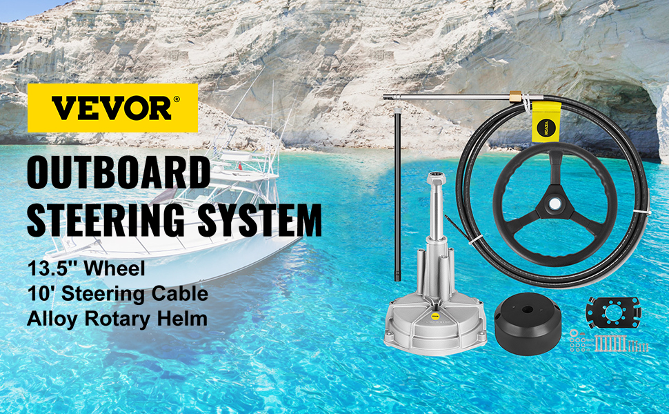 Marine Steering System, 10/12/13/14/15/16 Feet Cable, 13.5 Inch Wheel