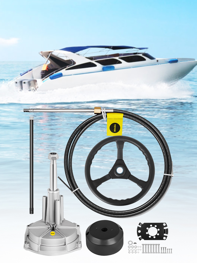 Marine Steering System, 10/12/13/14/15/16 Feet Cable, 13.5 Inch Wheel