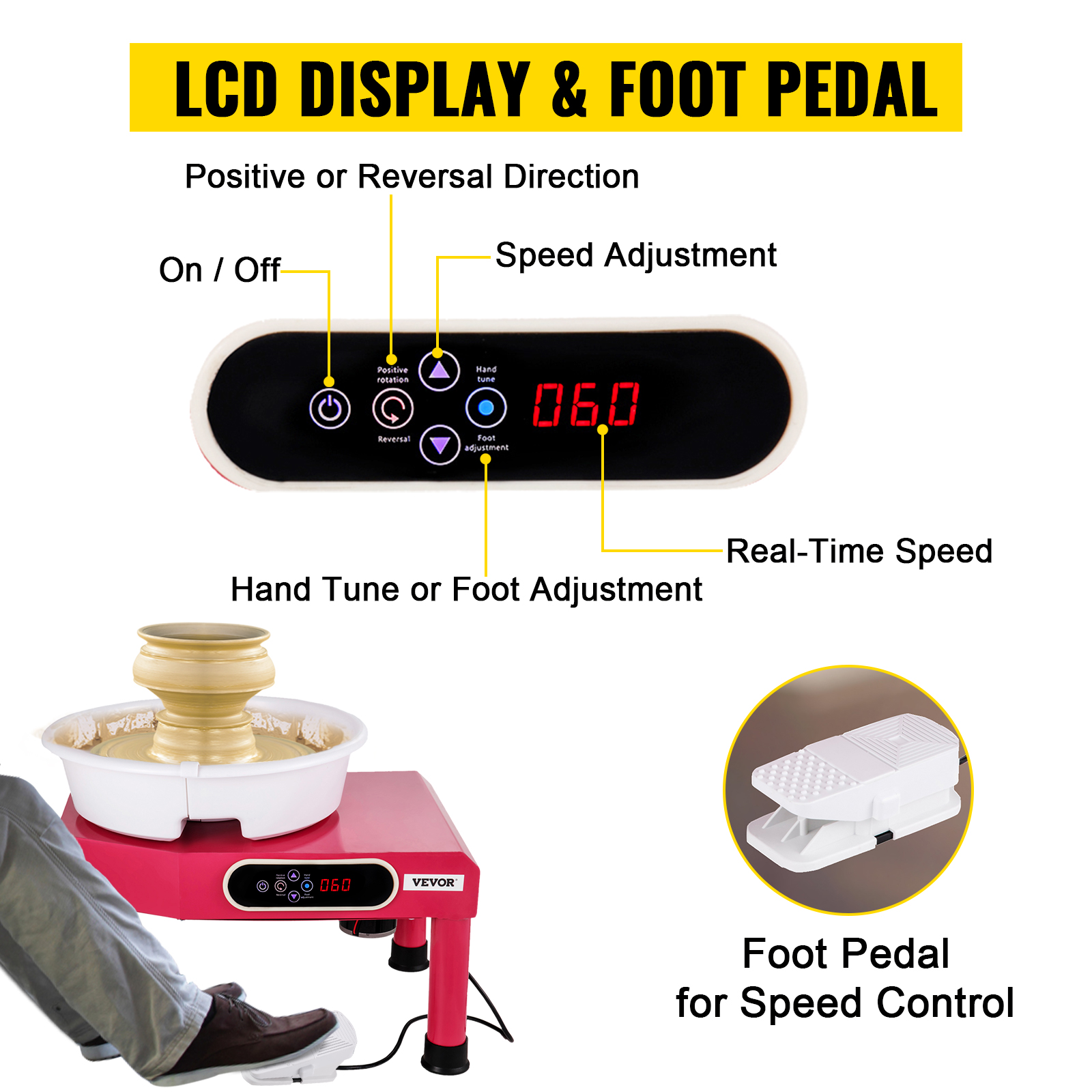 Pottery Wheel,9.8/14inches,LCD Display