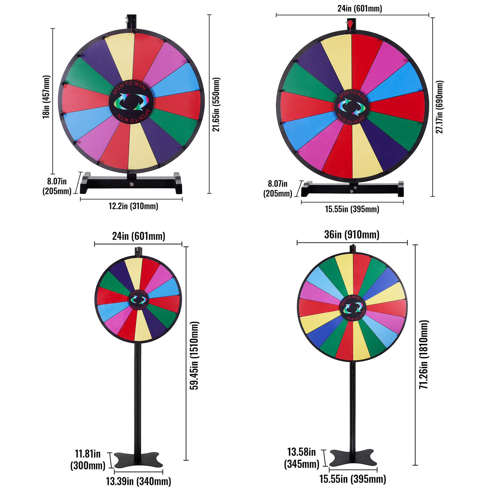 VEVOR 24/18/36" Spinning Prize Wheel 14/18 Slots Wheel Tabletop Floor-standing