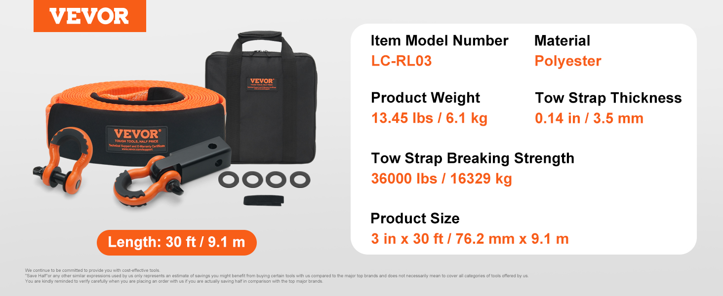 Tow strap,9965/13290/15195/16329/21092/7711KG,6.1-9.6m