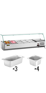 Countertop Refrigerated Prep Rail,40-60-inch,Glass Shield