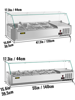 Countertop Refrigerated Prep Rail,40-60-inch,Glass Shield