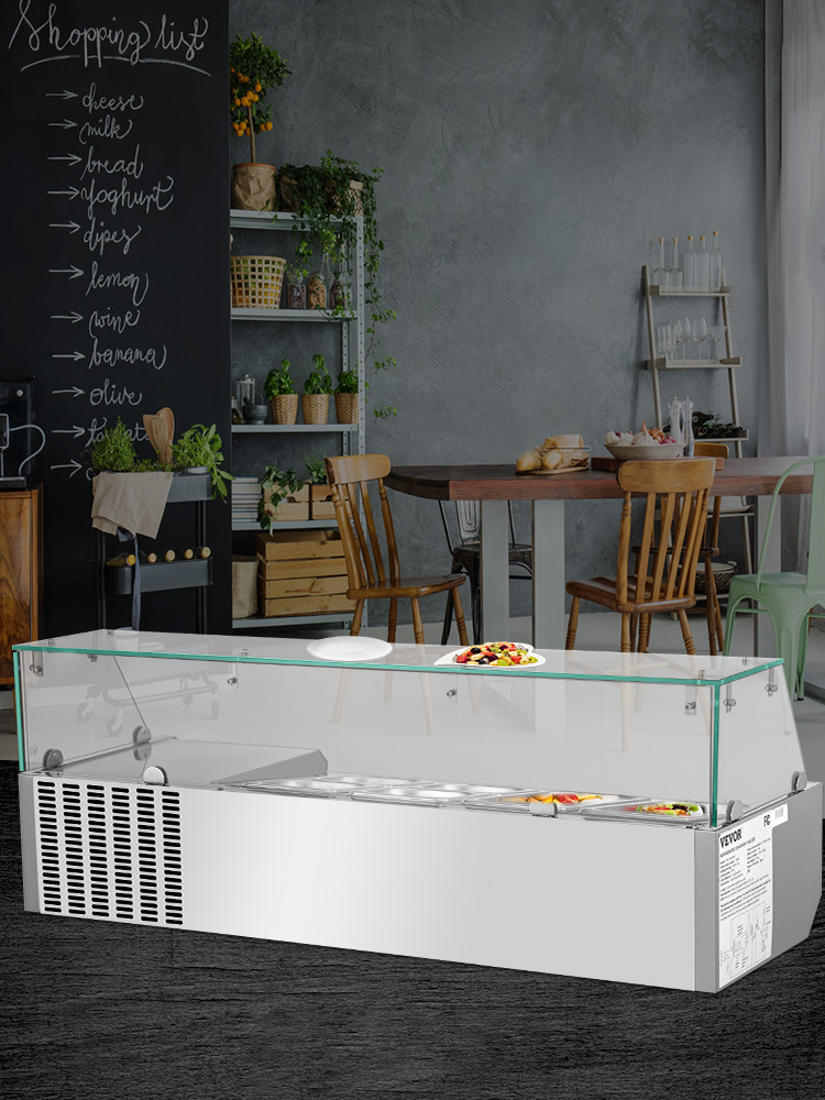 Countertop Refrigerated Prep Rail,40-60-inch,Glass Shield