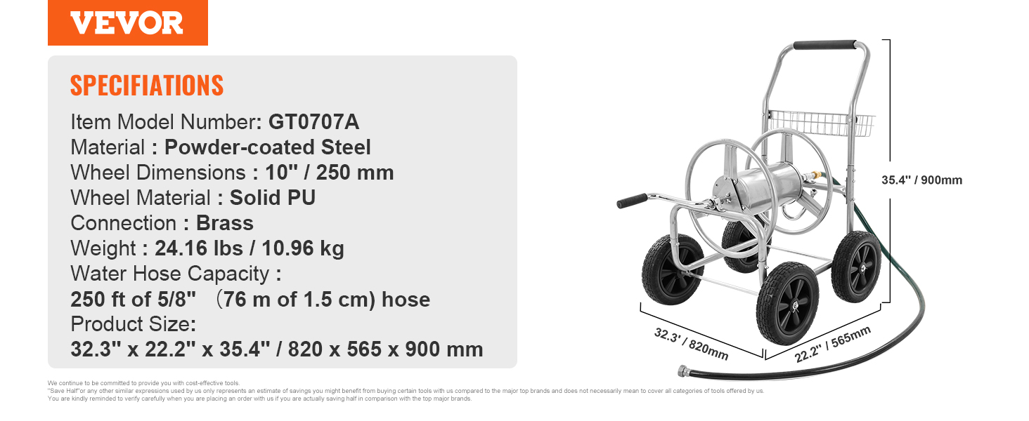 Heavy Duty Hose Cart,250ft,4 Wheels