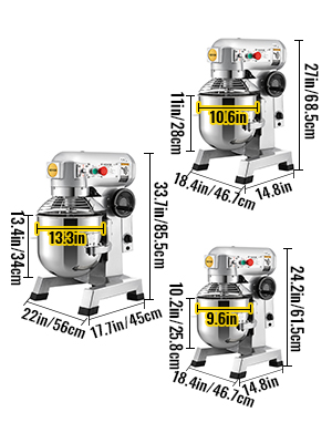 Robot Pâtissier Multifonction, 11/16/33 L, 3 Vitesses de Rotation