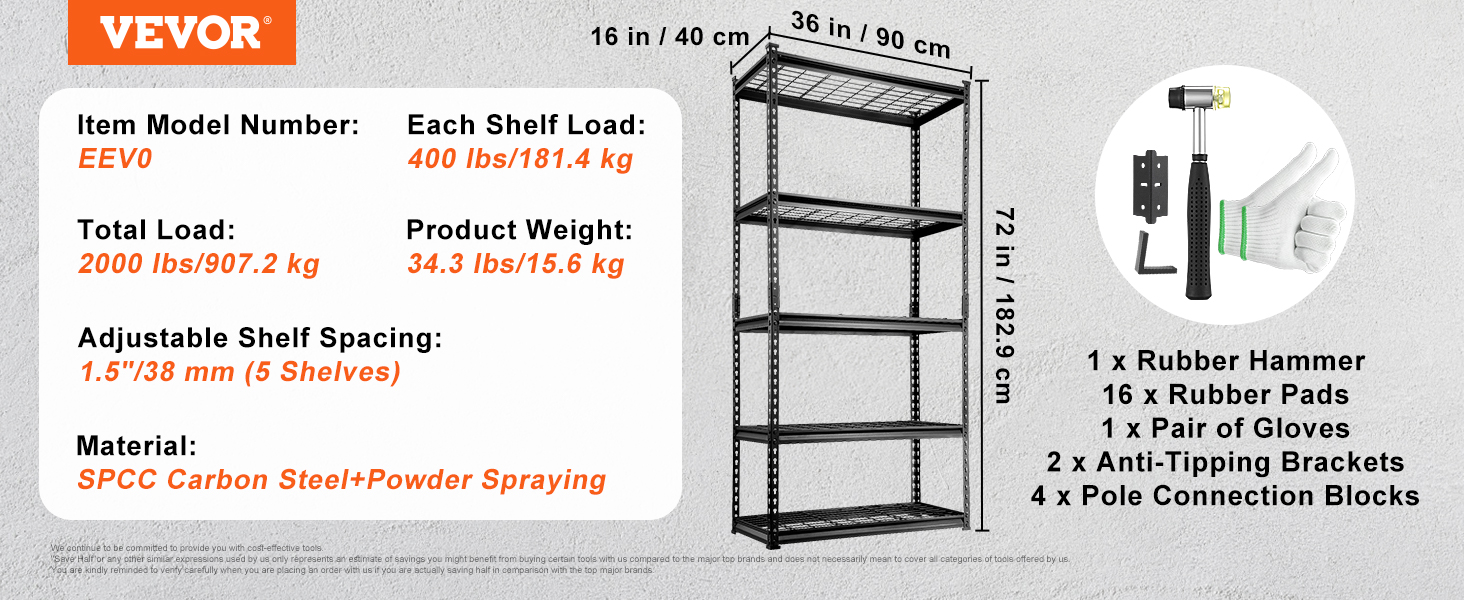Storage shelving unit,5-Tier/4-Tier,2000 lbs/700 lbs