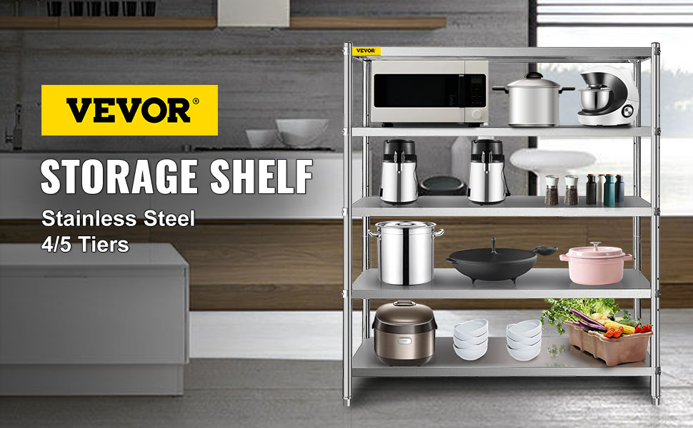 Storage Shelves, 4/5 Tier, Stainless Steel
