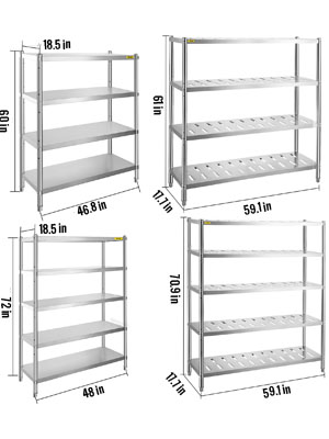 Storage Shelves, 4/5 Tier, Stainless Steel