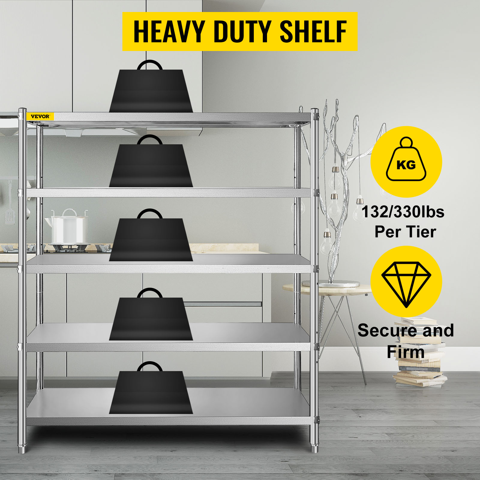 Storage Shelves, 4/5 Tier, Stainless Steel