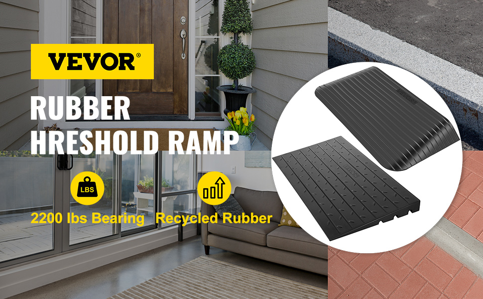 Rubber Threshold Ramp,Beveled Edges,with Channels
