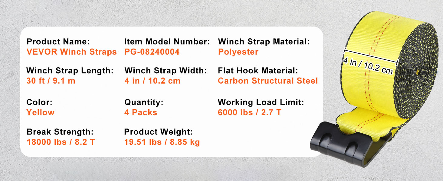Winch straps,4-inch,6000 lbs