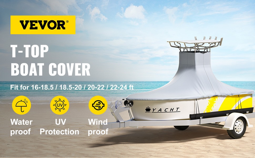 T-Top Boat Cover,Fit for 16'-24' Boat,600D Polyester