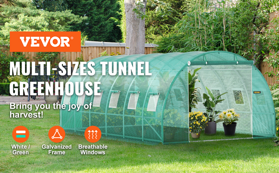 Tunnel Greenhouse,Multi-sizes,Green/White