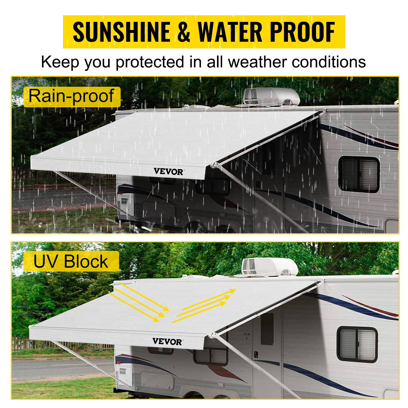 RV Awning,14-21ft,White/Blue/Gray/Brown/Charcoal