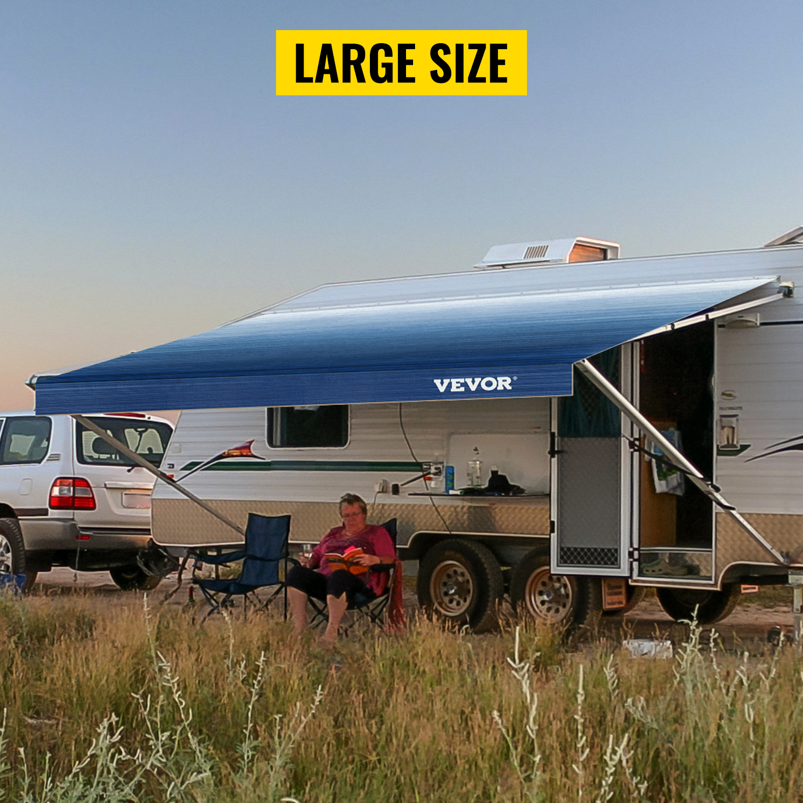 RV Awning,14-21ft,White/Blue/Gray/Brown/Charcoal