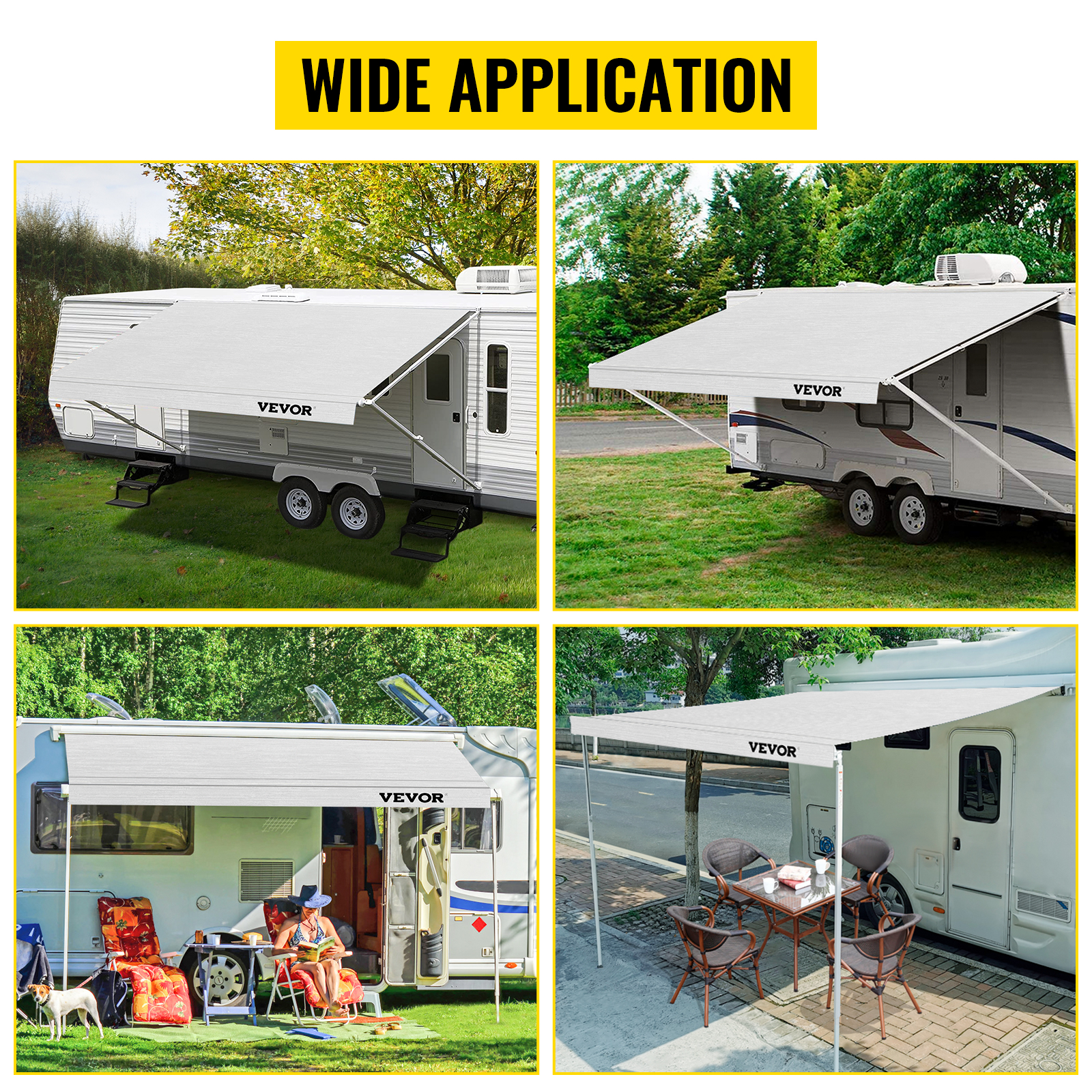 RV Awning,14-21ft,White/Blue/Gray/Brown/Charcoal