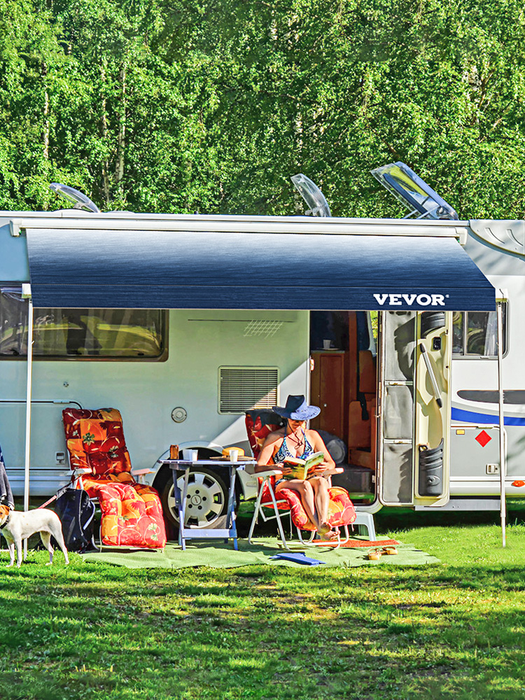 RV Awning,14-21ft,White/Blue/Gray/Brown/Charcoal