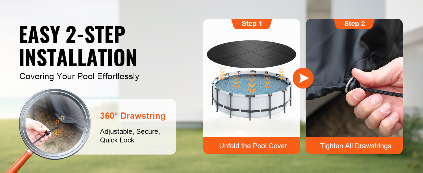 VEVOR 15 Ft Round Pool Cover, Solar Covers for Above Ground Pools, Safety Pool  Cover with Drawstring Design, 420D Oxford Fabric Summer Pool Cover,  Waterproof and Dustproof, Black