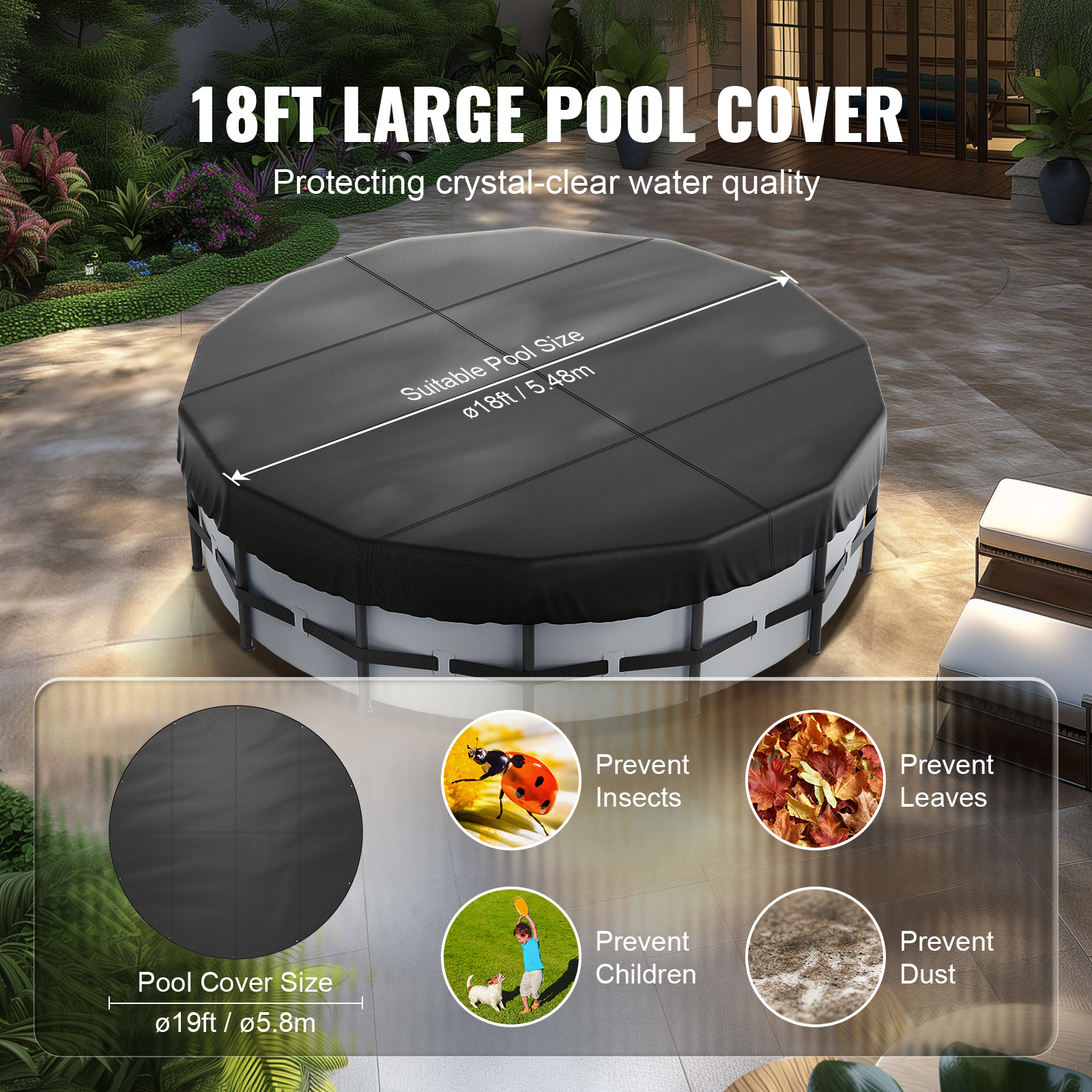 18/15 Ft Round Pool Cover Above Ground Swimming Pool Cover Drawstring - Picture 6 of 27