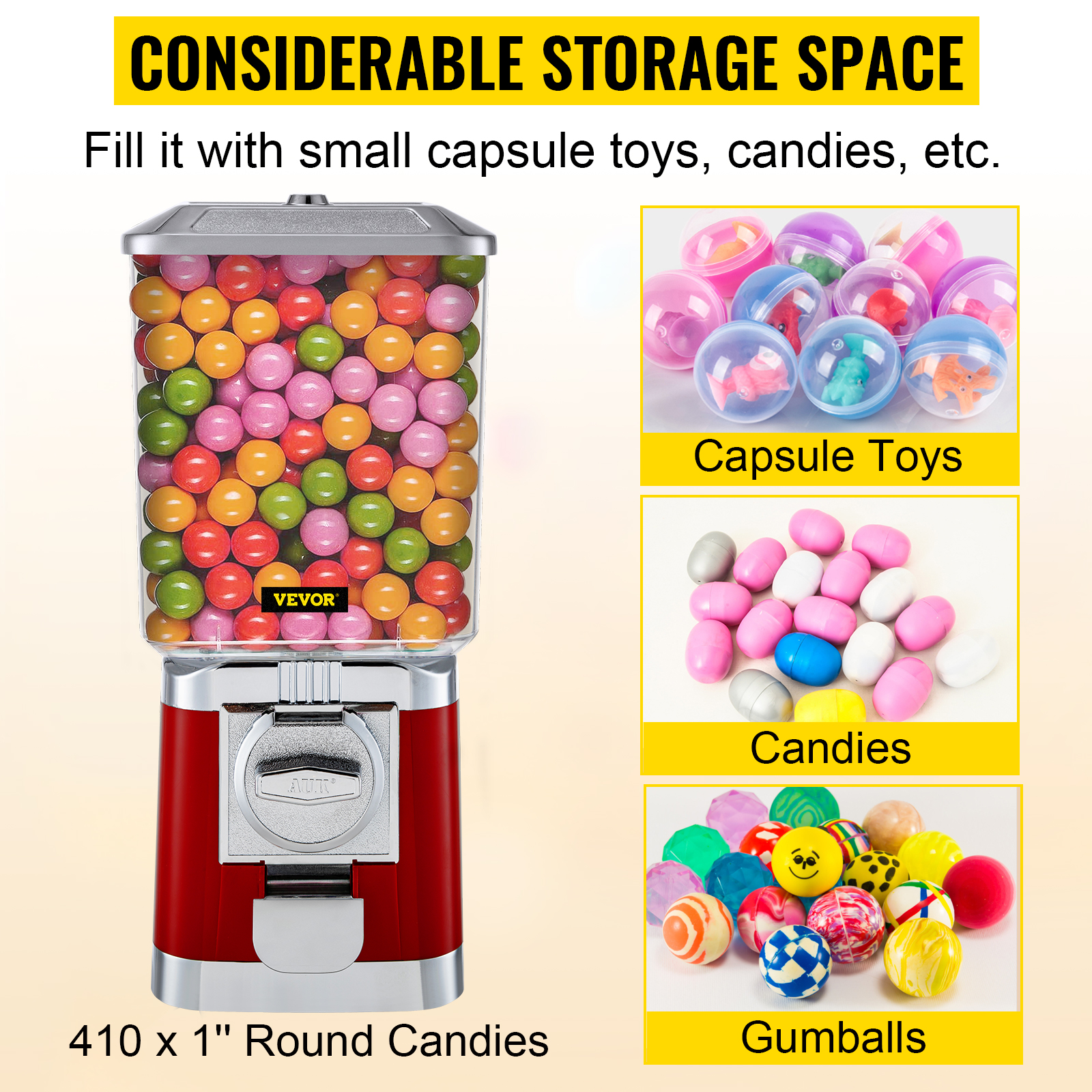 Gumball Machine with Stand, Yellow Quarter Candy Dispenser, Rotatable Four  Compartments Square Candy Vending Machine, PC