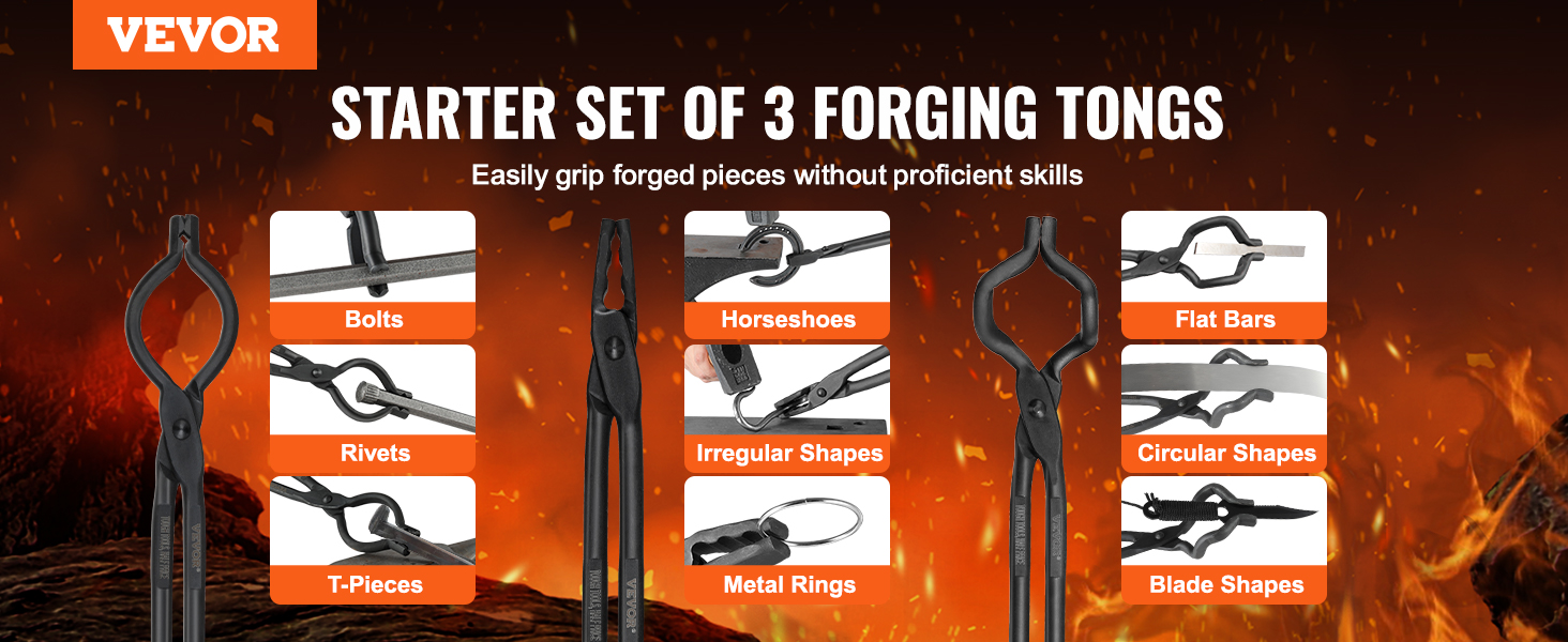 Blacksmith Tongs Wolf Jaw & V-bit Blacksmithing Set Forge Tools Knifemaking  2pcs