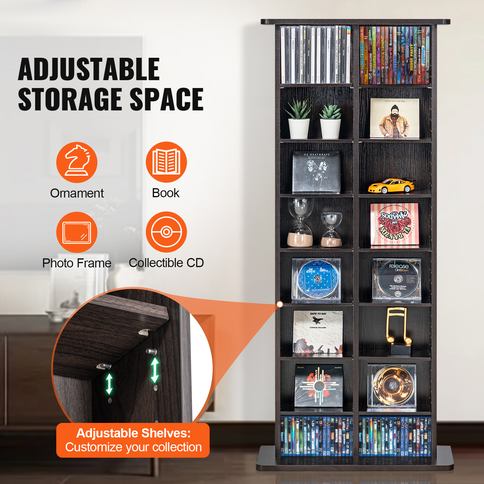 Media Storage Cabinet 4-12 Layers Adjustable DVD Shelves 240-1080 CDs - Picture 101 of 111