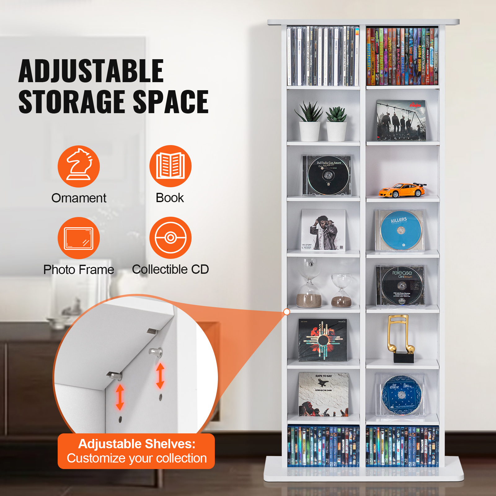 Media Storage Cabinet 4-12 Layers Adjustable DVD Shelves 240-1080 CDs - Picture 65 of 111