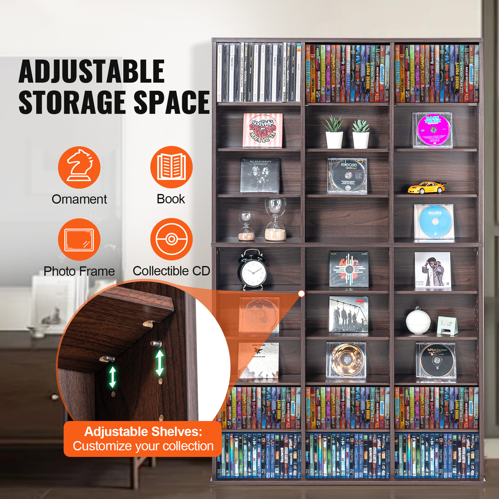 Media Storage Cabinet 4-12 Layers Adjustable DVD Shelves 240-1080 CDs - Picture 77 of 111