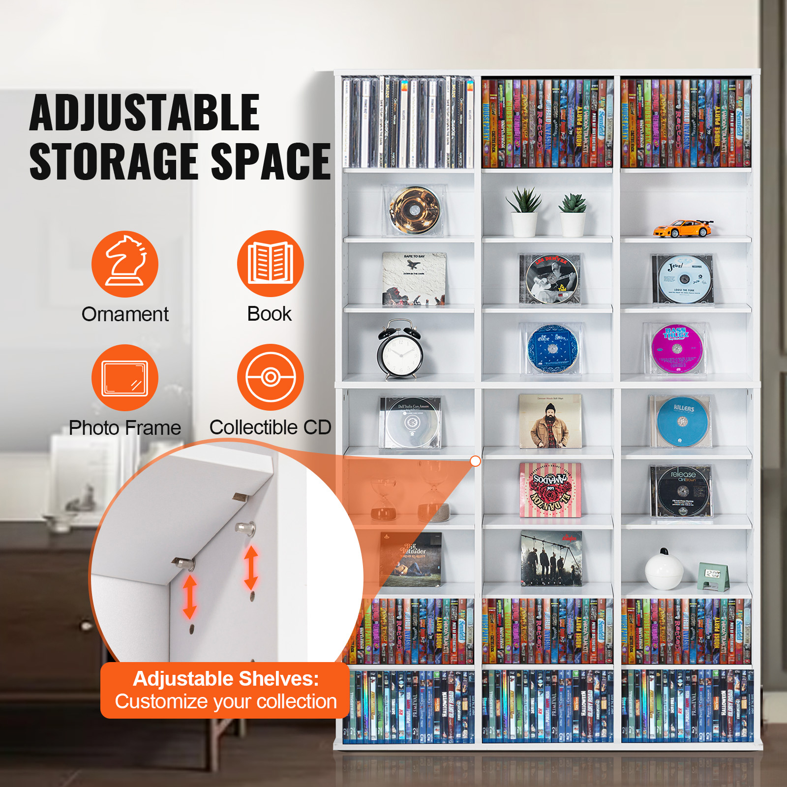 Media Storage Cabinet 4-12 Layers Adjustable DVD Shelves 240-1080 CDs - Picture 17 of 111