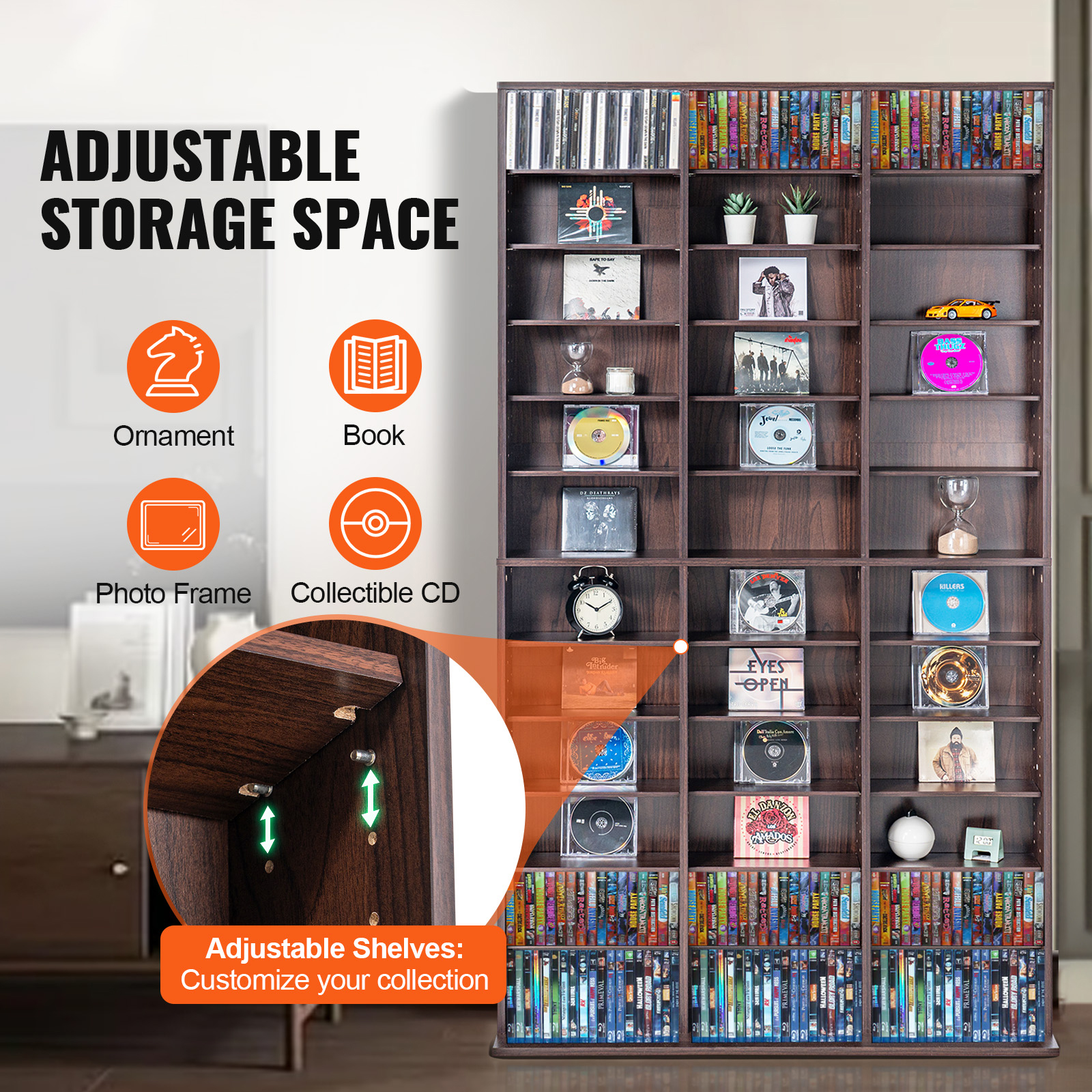 Media Storage Cabinet 4-12 Layers Adjustable DVD Shelves 240-1080 CDs - Picture 53 of 111
