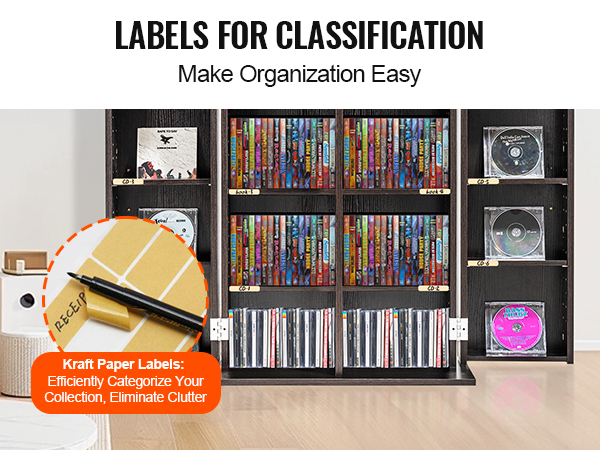 VEVOR Media Storage Cabinet 4 Layers Adjustable DVD Shelves 576