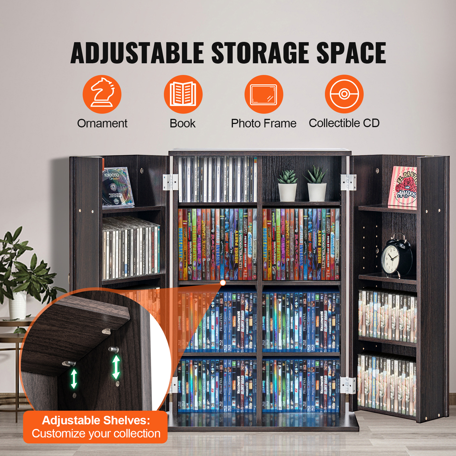 Media Storage Cabinet 4-12 Layers Adjustable DVD Shelves 240-1080 CDs - Picture 89 of 111