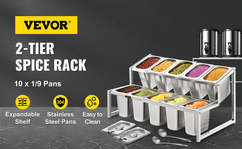 VEVOR Expandable Spice Rack, 13.8-23.6 Adjustable, 2-Tier