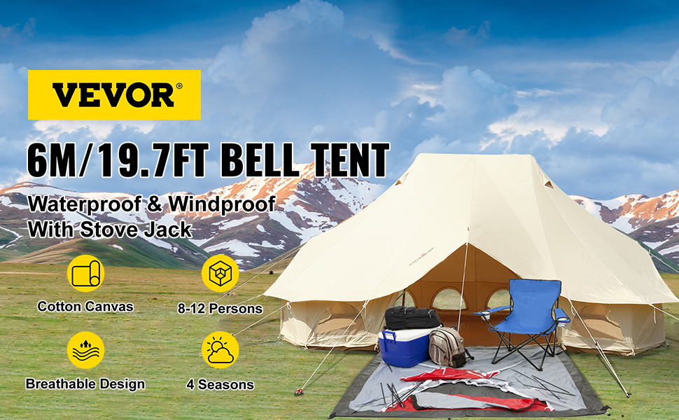 VEVOR 6m Jurte Zelt auf Baumwolltuch Großes Zelt Geeignet für