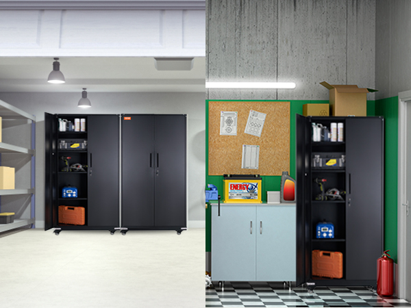Armario de garaje de Metal desmontable con 4 estantes ajustables, armario  de almacenamiento de herramientas de