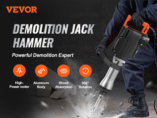 Demolition Jack Hammer,2200W,2 Chisel Bits