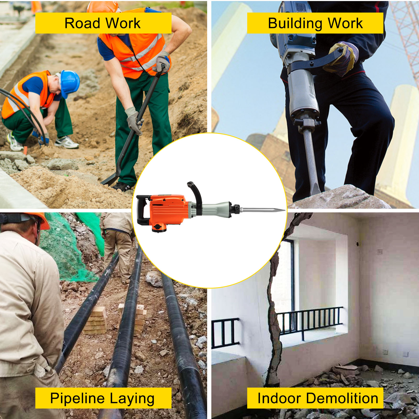 Demolition Jack Hammer Concrete Breaker 2200W Electric Hammer 4Chisel Bit - Picture 20 of 25