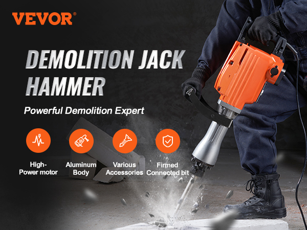 VEVOR Demolition Jack Hammer Concrete Breaker 2200W Electric Hammer 2  Chisel Bits