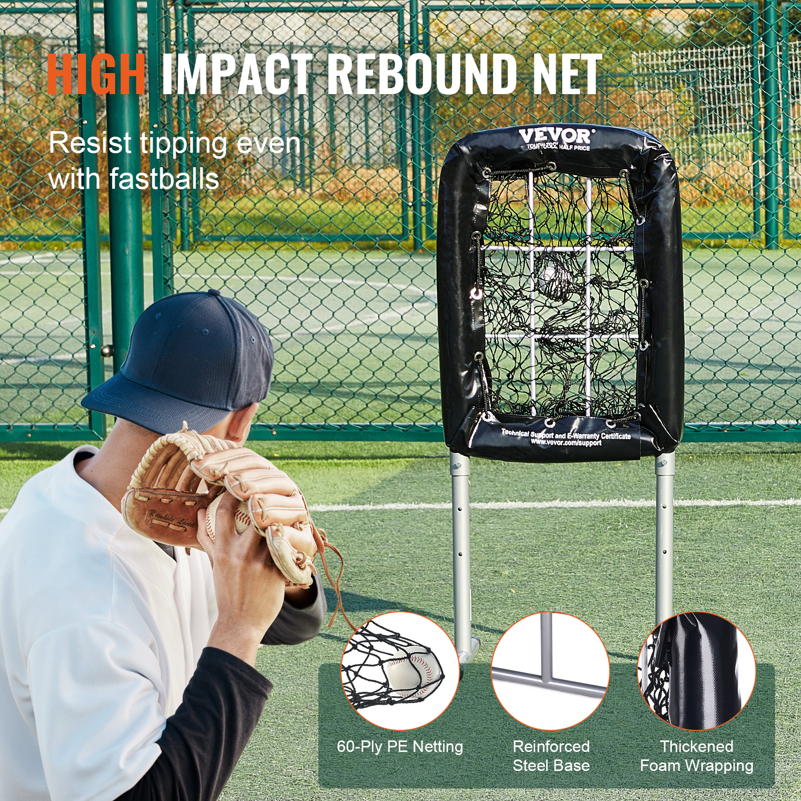 VEVOR 9 Hole Baseball Softball Pitching Net 9 Pocket Hitting Practice