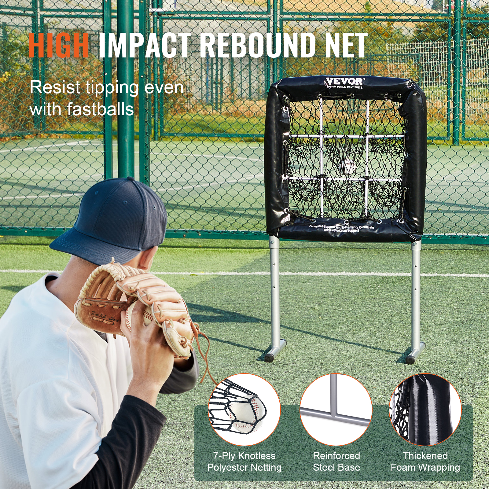 VEVOR 9 Hole Baseball Softball Pitching Net 9 Pocket Hitting Practice