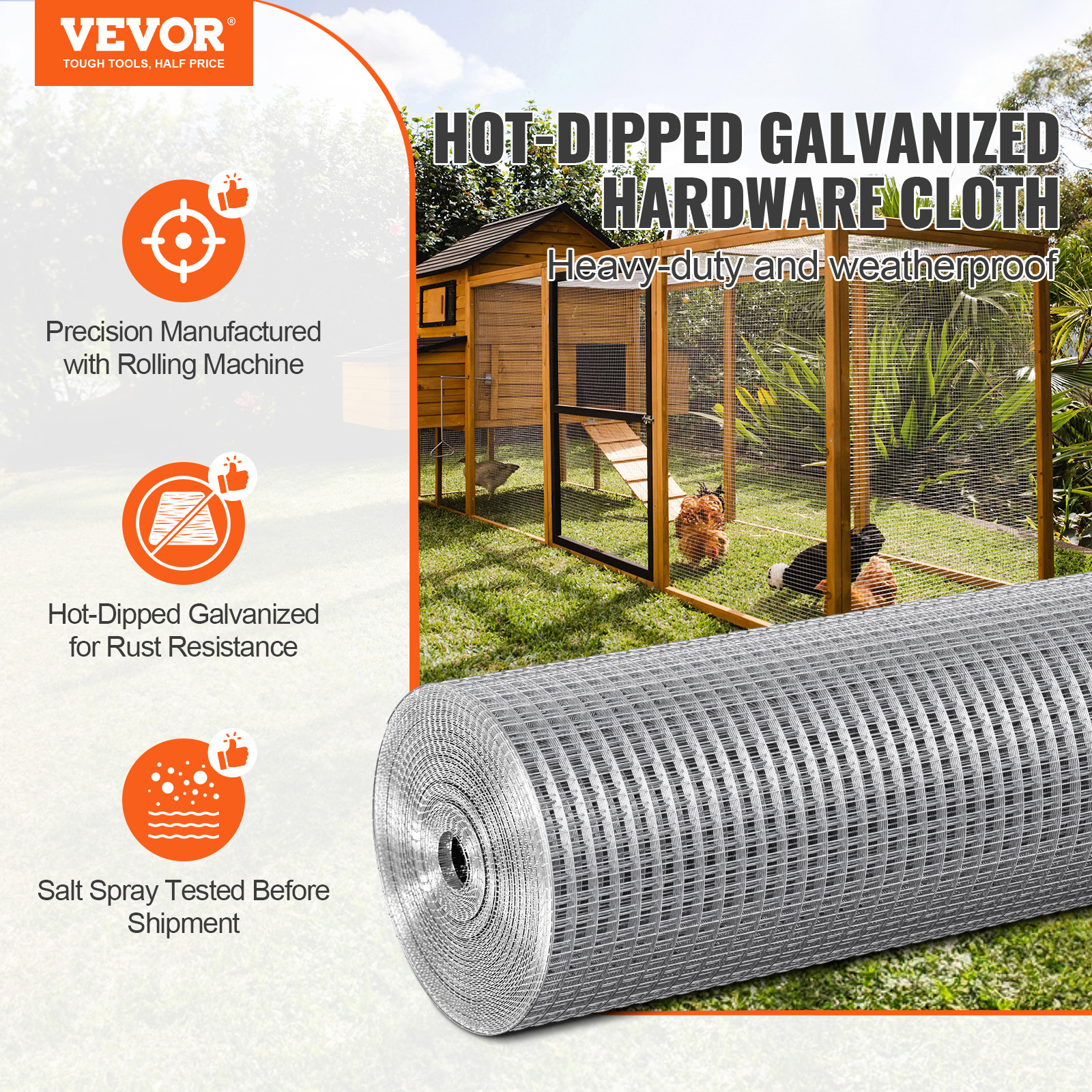 VEVOR Hardware Cloth 1/2" 24/36/48inx100/50ft 19 Ga Wire Mesh Roll Chicken Fence