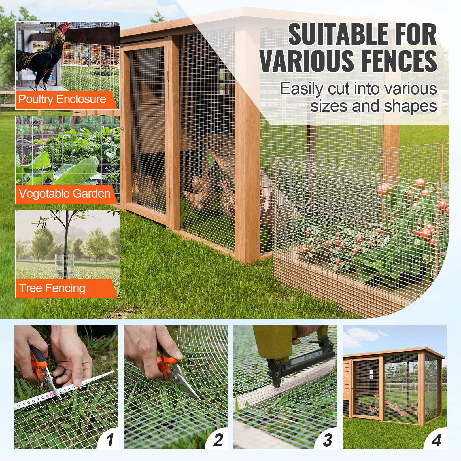 VEVOR Hardware Cloth 1/2" 24/36/48inx100/50ft 19 Ga Wire Mesh Roll Chicken Fence